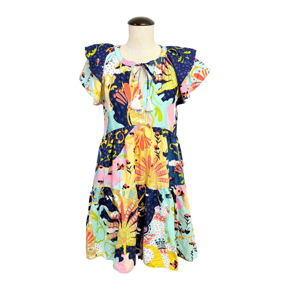 Anthropologie X Alessandro Florio Dress XSP Floral Colorful Print Tassel Tiered